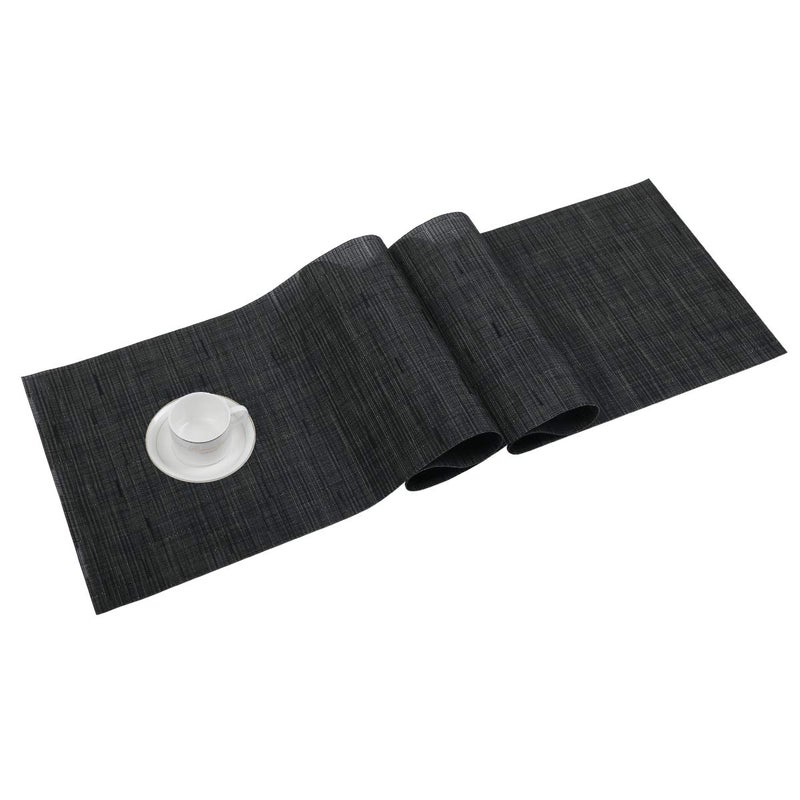 SHACOS Woven Vinyl Table Runner 12x54 inch Indoor Outdoor Table Mats Wipe Clean Plastic Runners for Dining Table Coffee Table Cabinet, Black - Image 1